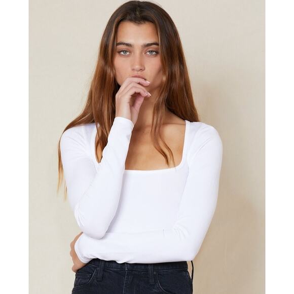 SIMON MILLER Rohe Square Neck Long Sleeve White Bodysuit Size Large - Picture 1 of 6